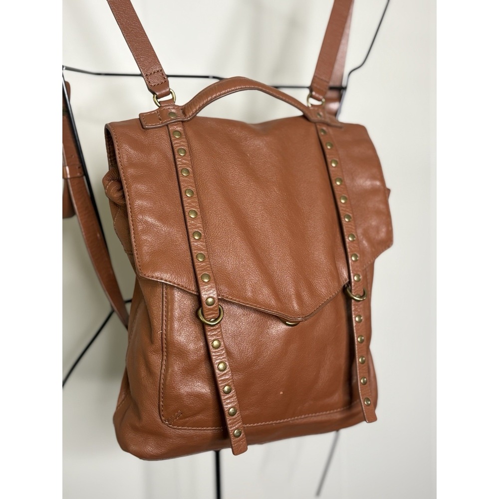 Lucky Brand Leather Brown Cognac Backpack Gold Studded Adjustable‎ Straps - Picture 2 of 16